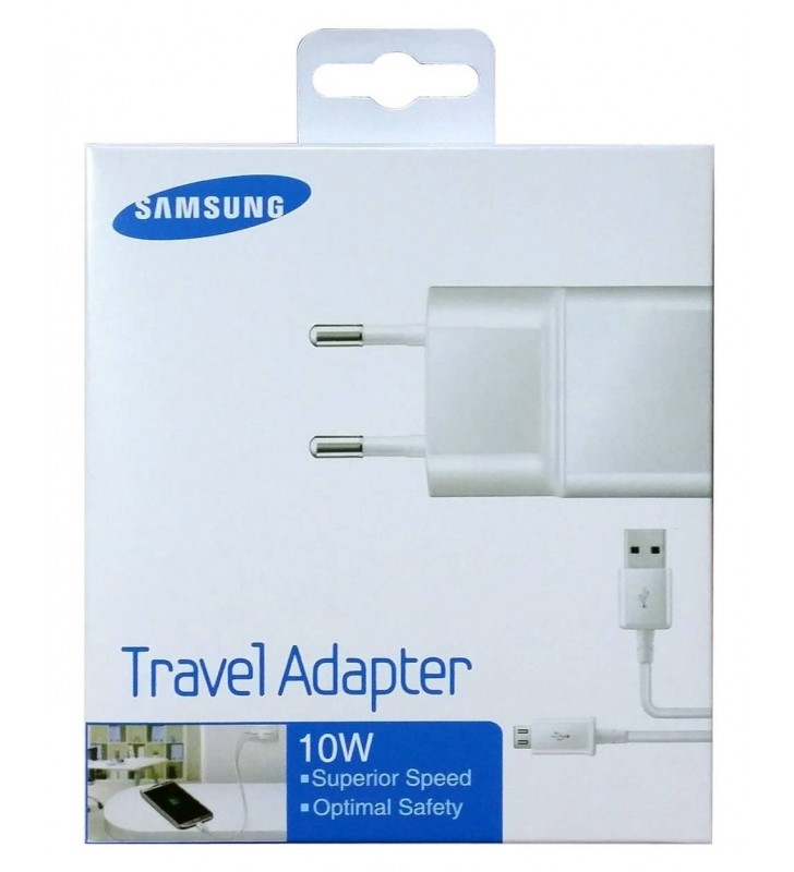 Φορτιστής Ταξιδίου Samsung ETA-U90EBE 10W Λευκός / Αποσπώμενο Καλώδιο Micro USB 2000 mAh