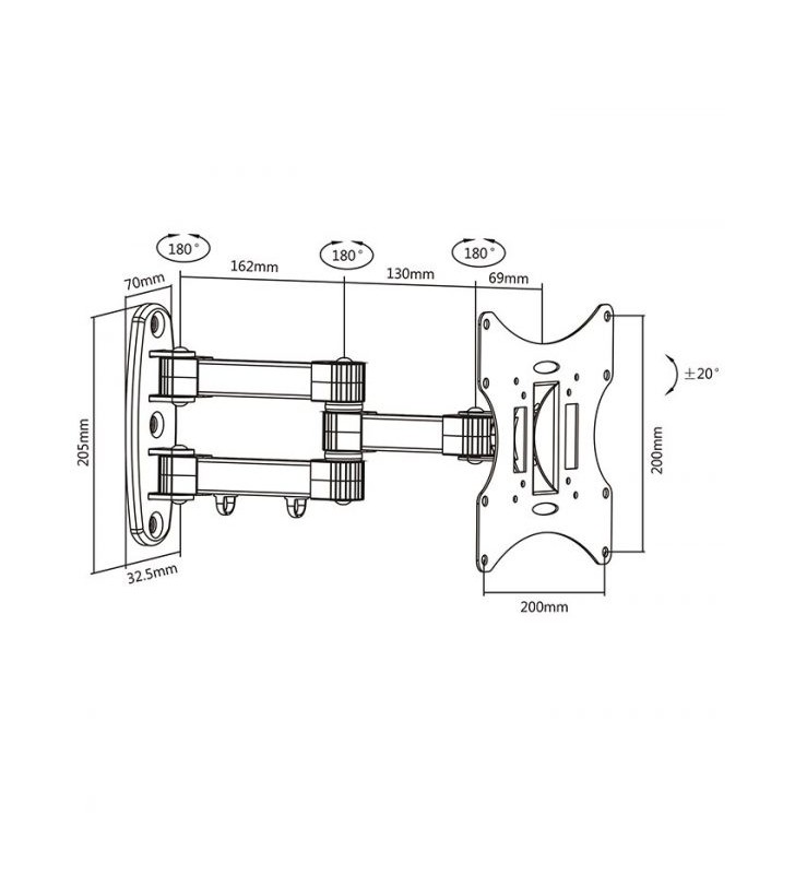 ΒΑΣΗ ΤΗΛΕΟΡΑΣΗΣ 23" - 42" BRACKET LCD2020-2 ΜΕ ΔΙΠΛΟ ΒΡΑΧΙΩΝΑ