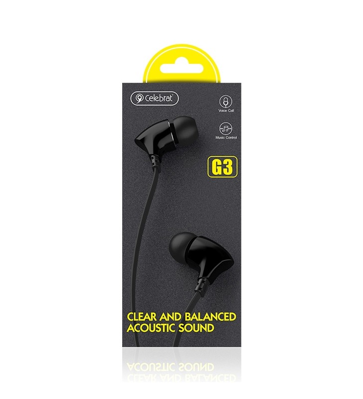 Hands Free Stereo με μικρόφωνο G3, on/off, 10mm, 1.2m, μαύρα CELEBRAT