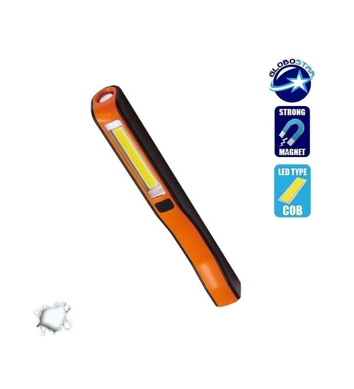 Mini Φορητός Φακός PEN COB LED Πορτοκαλί Χρώμα GloboStar 07011