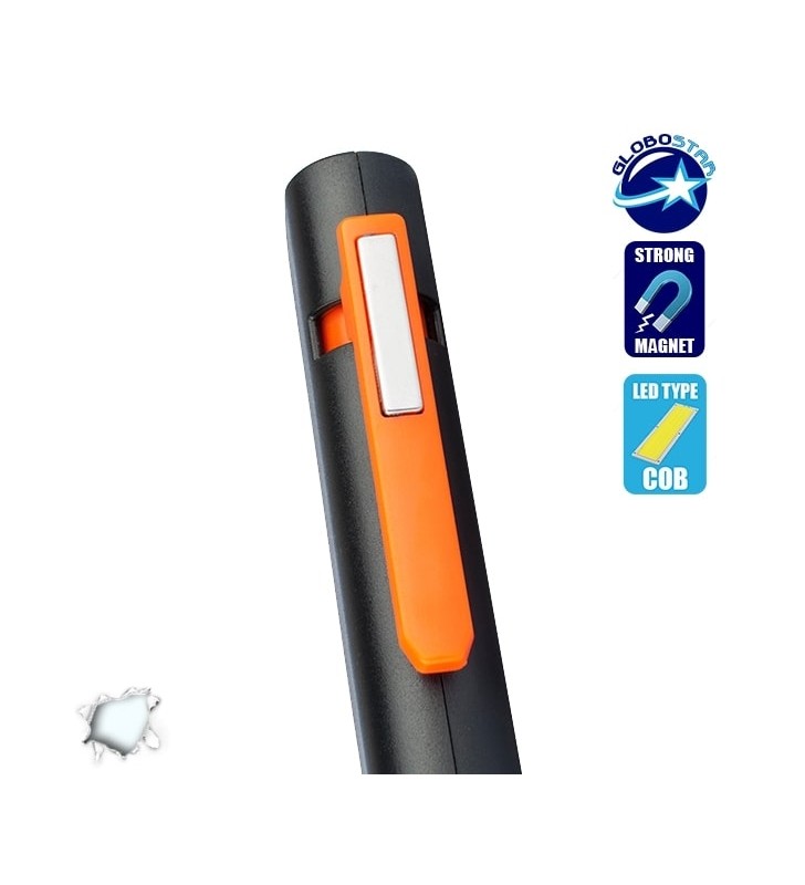 Mini Φορητός Φακός PEN COB LED Πορτοκαλί Χρώμα GloboStar 07011