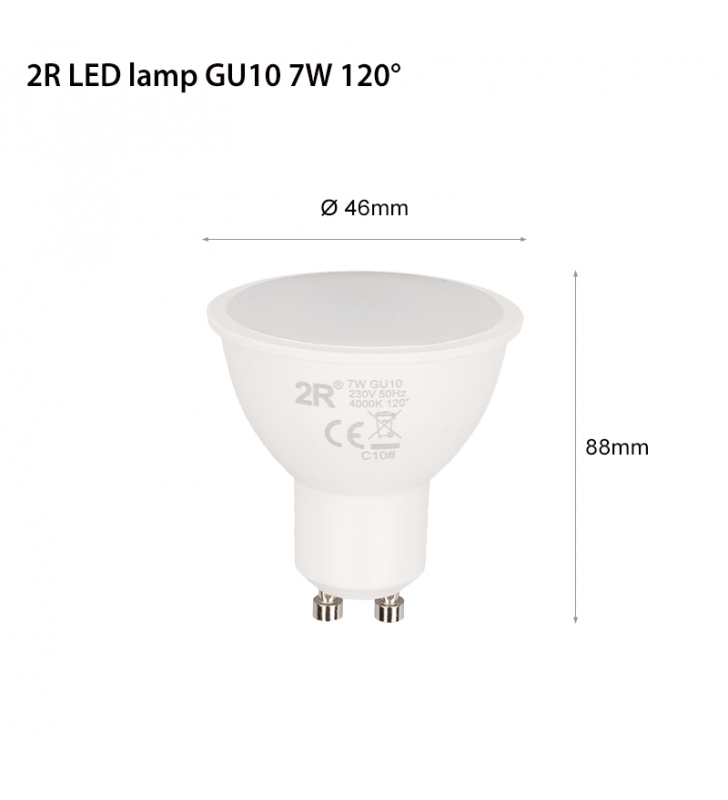 Λαμπτήρας LED Spot GU10 7W 4500K (ΦΩΣ ΗΜΕΡΑΣ) 120o 560Lm 2R (2RGU10S745N)