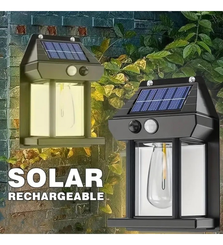 Ηλιακό Φωτιστικό Τοίχου LED με Vintage Λαμπτήρα Dim. με Αισθ. Κίνησης IP65 6000K - CAL Power (25926)