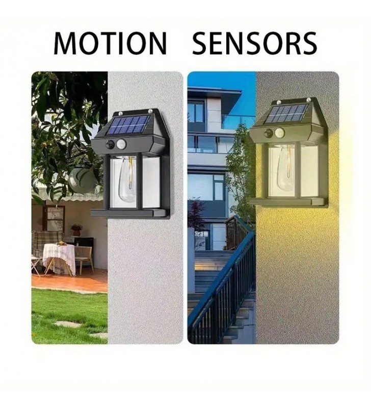 Ηλιακό Φωτιστικό Τοίχου LED με Vintage Λαμπτήρα Dim. με Αισθ. Κίνησης IP65 6000K - CAL Power (25926)