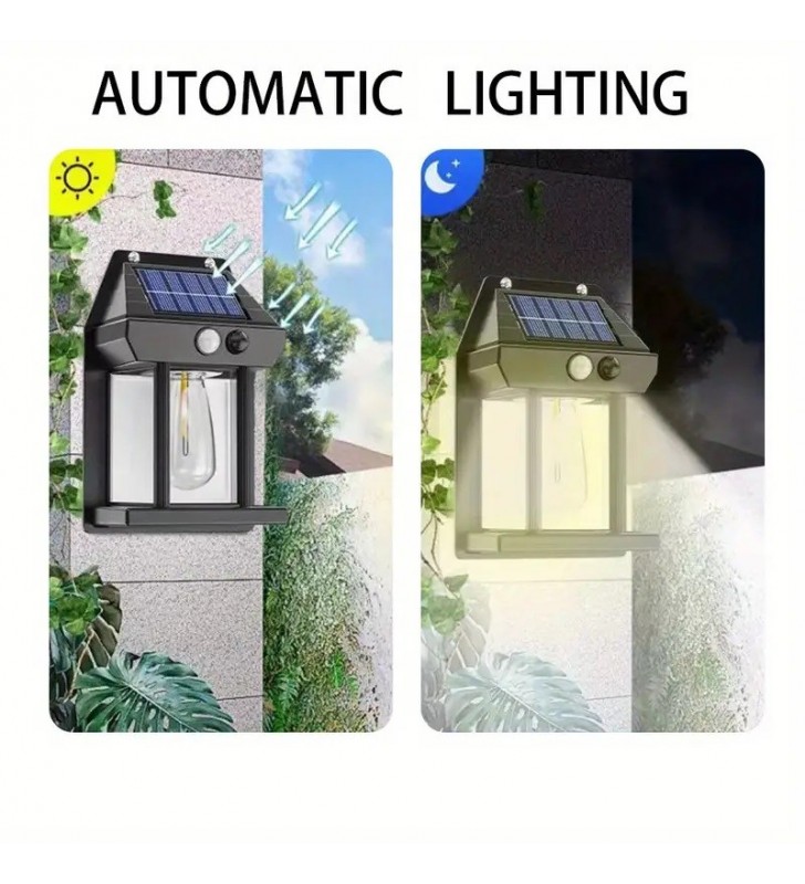 Ηλιακό Φωτιστικό Τοίχου LED με Vintage Λαμπτήρα Dim. με Αισθ. Κίνησης IP65 6000K - CAL Power (25926)