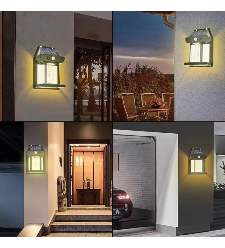 Ηλιακό Φωτιστικό Τοίχου LED με Vintage Λαμπτήρα Dim. με Αισθ. Κίνησης IP65 6000K - CAL Power (25926)