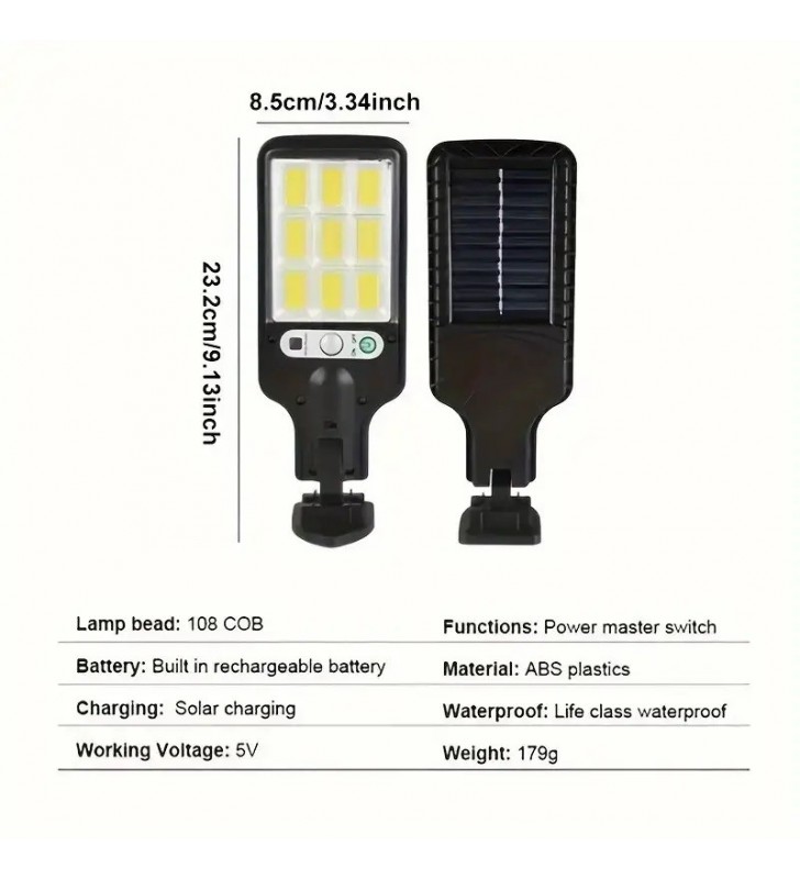 Ηλιακό Φωτιστικό LED Δρόμου 20W με Αισθ. Κίνησης & τηλεχ/ριο, IP65 6000K - CAL Power 616-1 (25925)