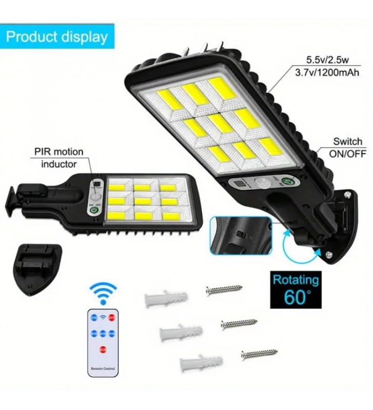 Ηλιακό Φωτιστικό LED Δρόμου 20W με Αισθ. Κίνησης & τηλεχ/ριο, IP65 6000K - CAL Power 616-1 (25925)