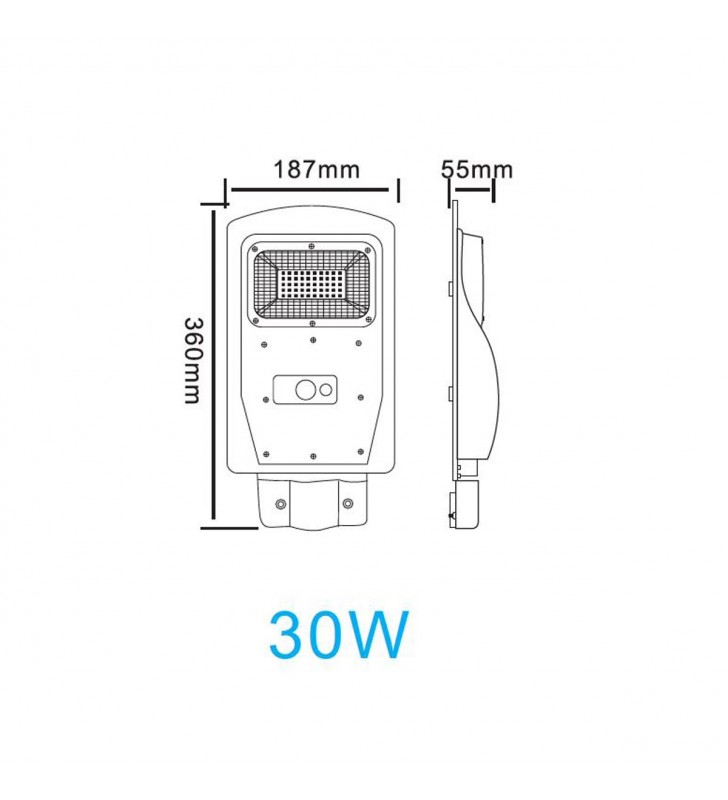 Ηλιακό Φωτιστικό δρόμου LED 30W με ενσωμ. Φ/Β πάνελ + μεταλ. βάση - CAL Power CS02B-30W (25364)